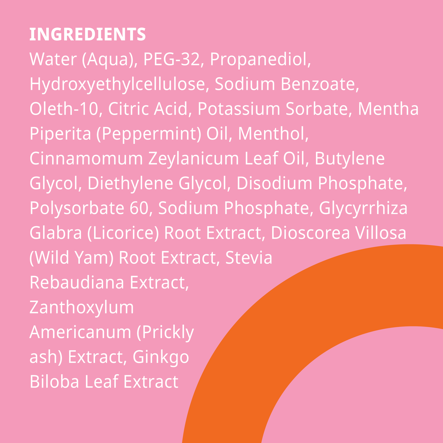 
                  
                    List of ingredients on a pink background with orange accents
                  
                