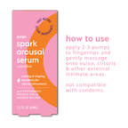 Box of spark arousal serum with pink and orange design on a white background