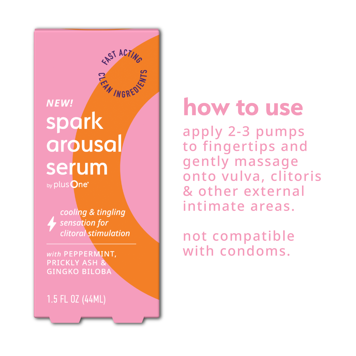 Box of spark arousal serum with pink and orange design on a white background