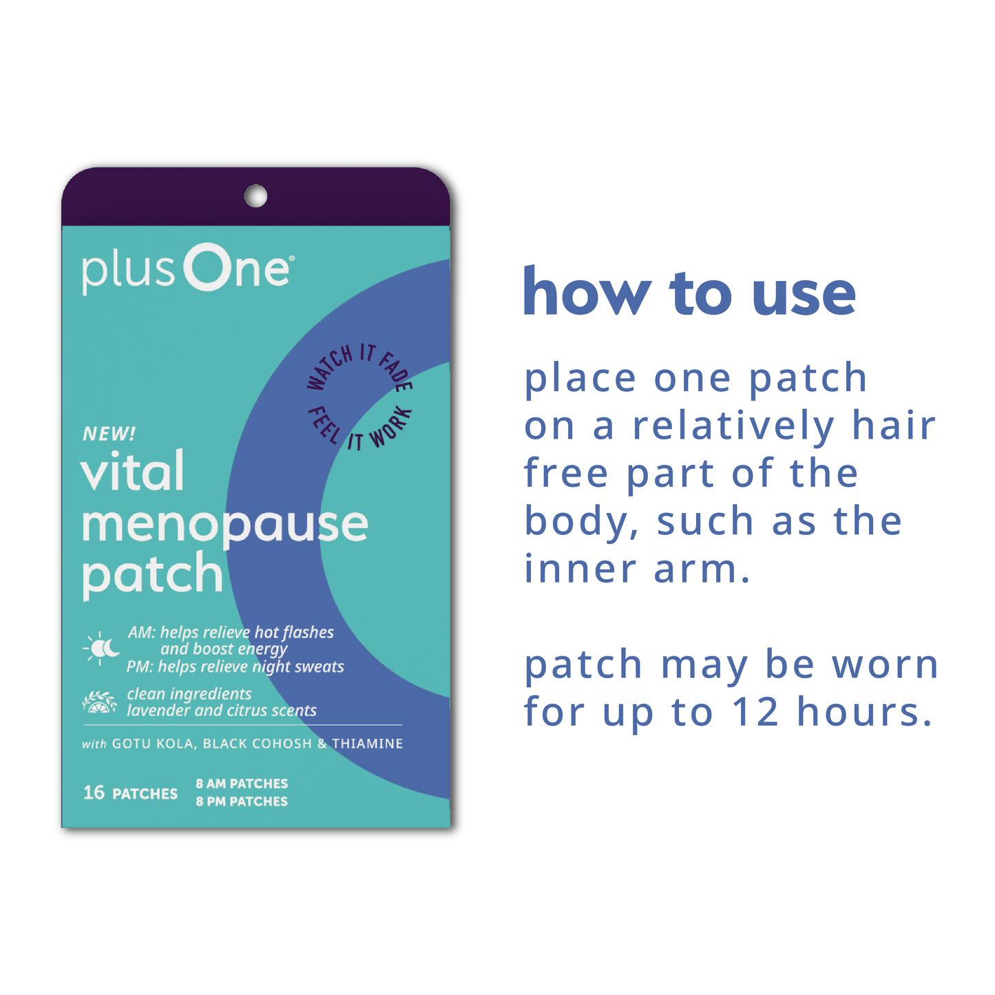 
                  
                    Menopause patch packaging with usage instructions on a white background
                  
                
