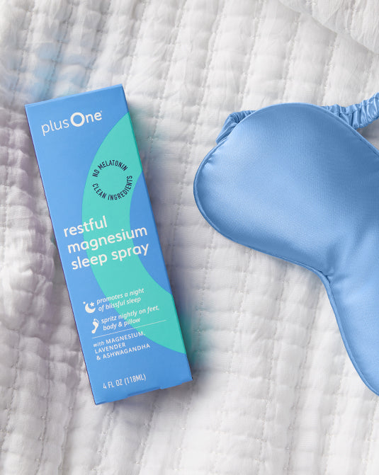 plusOne restful magnesium sleep spray with a sleep mask